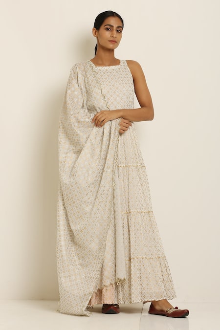 Shop_Seema Nanda_White Cotton Mul Square Neck Printed Anarkali  _Online_at_Aza_Fashions