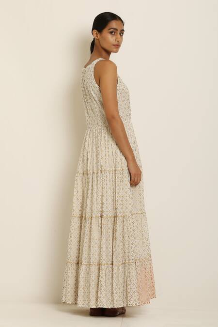 Seema Nanda_White Cotton Mul Square Neck Printed Anarkali  _Online_at_Aza_Fashions