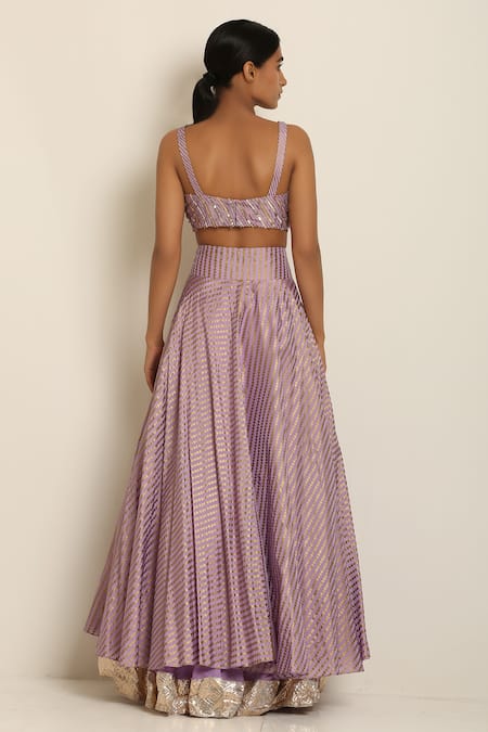 Shop_Seema Nanda_Purple Chanderi , Uphara V Neck Printed Lehenga Set _at_Aza_Fashions