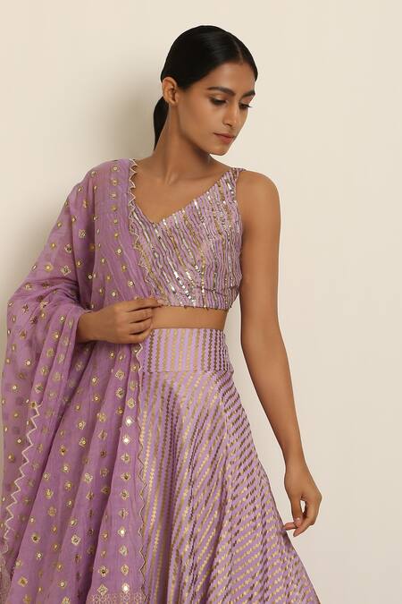 Seema Nanda_Purple Chanderi , Uphara V Neck Printed Lehenga Set _at_Aza_Fashions