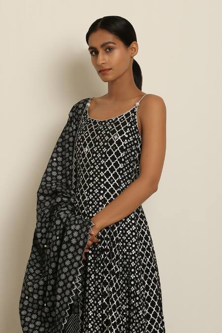 Seema Nanda_Black Cotton Mul Round Printed Anarkali _at_Aza_Fashions