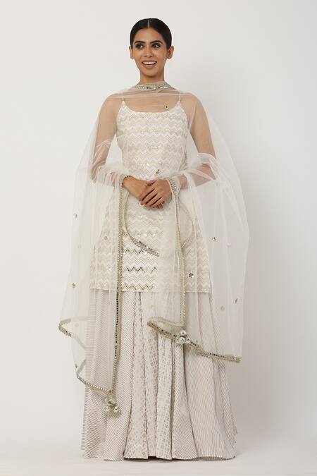 Buy Seema Nanda White Chanderi Silk, , Lining U Neck Kurta Lehenga Set Online at Aza Fashions Buy_Seema Nanda_White Chanderi Silk, , Lining U Neck Kurta Lehenga Set_Online_at_Aza_Fashions