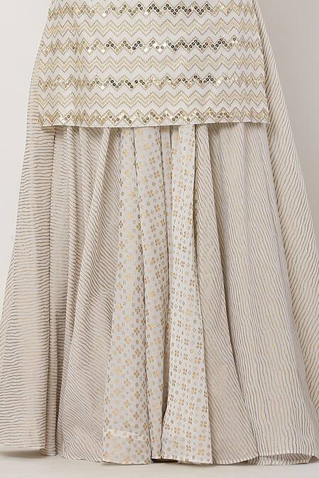 Seema Nanda White Chanderi Silk, , Lining U Neck Kurta Lehenga Set at Aza Fashions Seema Nanda_White Chanderi Silk, , Lining U Neck Kurta Lehenga Set_at_Aza_Fashions