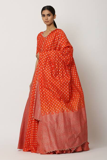 Buy Seema Nanda Red Chanderi Silk, Lining Cotton Mul Floral And Striped Motifs Round Lehnga Set Online at Aza Fashions Buy_Seema Nanda_Red Chanderi Silk, Lining Cotton Mul Floral And Striped Motifs Round Lehnga Set _Online_at_Aza_Fashions