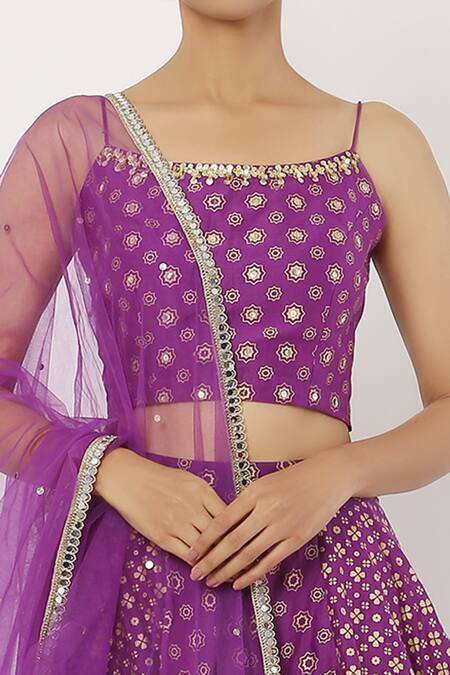 Shop_Seema Nanda_Purple Chanderi Silk, Lining Cotton Mul Motifs Square Printed Lehnga Set _Online_at_Aza_Fashions