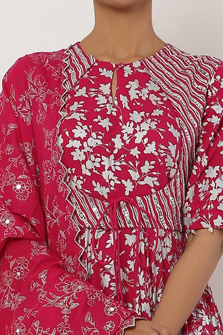Seema Nanda_Pink , Lining Floral Motifs Round Anarkali With Dupatta_at_Aza_Fashions