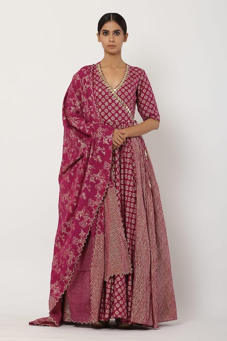 Seema Nanda Purple , Lining V Neck Overlap Anarkali Set