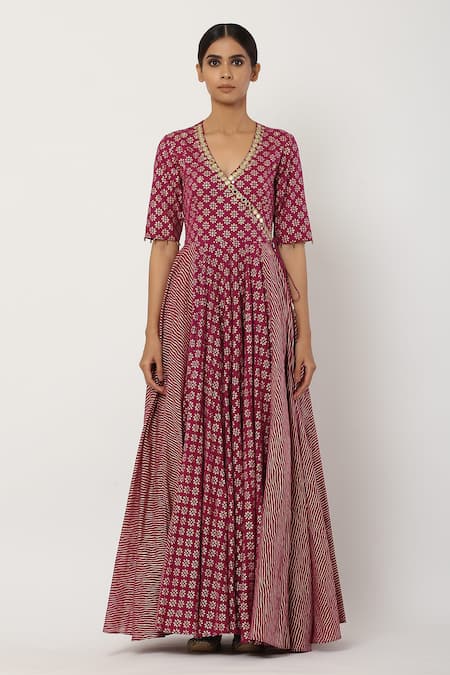 Shop Seema Nanda Purple , Lining V Neck Overlap Anarkali Set at Aza Fashions Shop_Seema Nanda_Purple , Lining V Neck Overlap Anarkali Set _at_Aza_Fashions