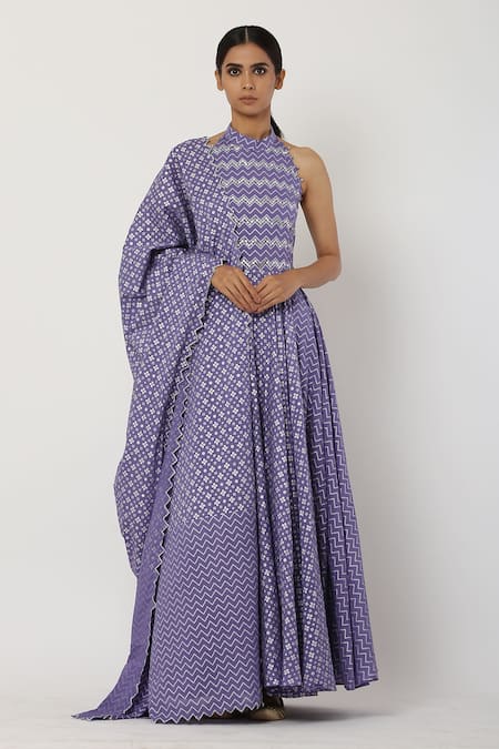 Seema Nanda Purple , Lining Halter Neck Anarkali With Dupatta