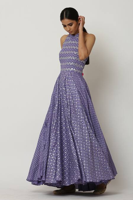 Shop Seema Nanda Purple , Lining Halter Neck Anarkali With Dupatta Online at Aza Fashions Shop_Seema Nanda_Purple , Lining Halter Neck Anarkali With Dupatta _Online_at_Aza_Fashions