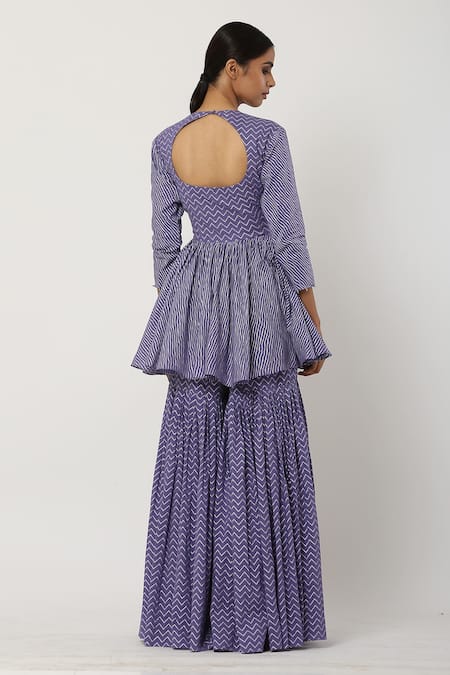 Shop Seema Nanda Purple , Lining Striped Motif Round Peplum Sharara Set at Aza Fashions Shop_Seema Nanda_Purple , Lining Striped Motif Round Peplum Sharara Set_at_Aza_Fashions