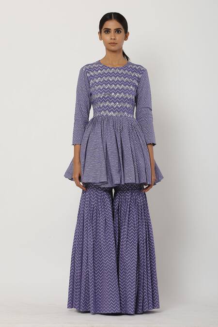 Buy Seema Nanda Purple , Lining Striped Motif Round Peplum Sharara Set Online at Aza Fashions Buy_Seema Nanda_Purple , Lining Striped Motif Round Peplum Sharara Set_Online_at_Aza_Fashions