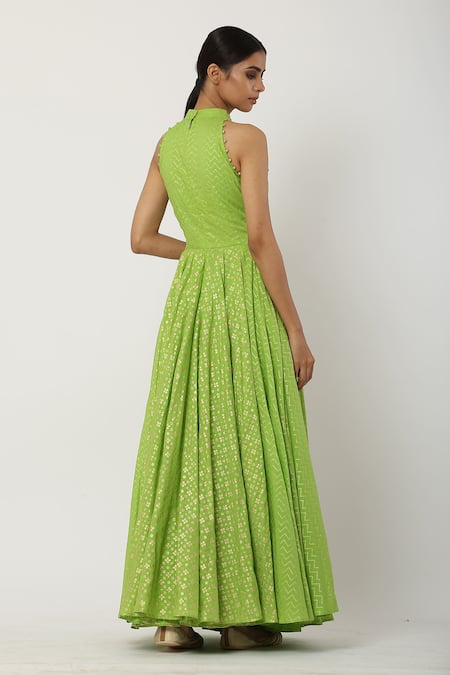 Shop Seema Nanda Green , Lining Halter Neck Anarkali With Dupatta at Aza Fashions Shop_Seema Nanda_Green , Lining Halter Neck Anarkali With Dupatta_at_Aza_Fashions