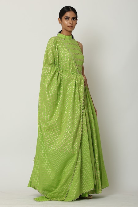 Seema Nanda Green , Lining Halter Neck Anarkali With Dupatta Online at Aza Fashions Seema Nanda_Green , Lining Halter Neck Anarkali With Dupatta_Online_at_Aza_Fashions