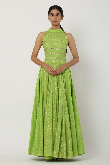Buy Seema Nanda Green , Lining Halter Neck Anarkali With Dupatta Online at Aza Fashions Buy_Seema Nanda_Green , Lining Halter Neck Anarkali With Dupatta_Online_at_Aza_Fashions