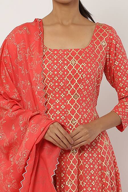 Shop_Seema Nanda_Peach , Lining Halter Anarkali With Dupatta_Online_at_Aza_Fashions