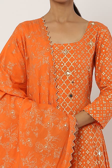 Seema Nanda_Orange , Lining Halter Anarkali With Dupatta_at_Aza_Fashions
