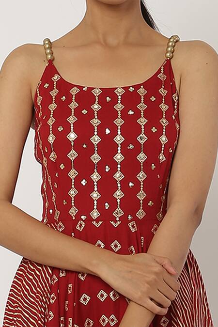 Seema Nanda Red , Lining Round Beaded Strap Anarkali With Dupatta at Aza Fashions Seema Nanda_Red , Lining Round Beaded Strap Anarkali With Dupatta_at_Aza_Fashions