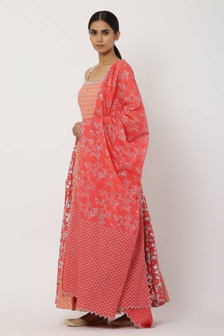 Seema Nanda_Peach , Lining Round Beaded Strap Anarkali With Dupatta_Online_at_Aza_Fashions