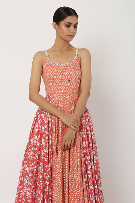 Seema Nanda_Peach , Lining Round Beaded Strap Anarkali With Dupatta_at_Aza_Fashions