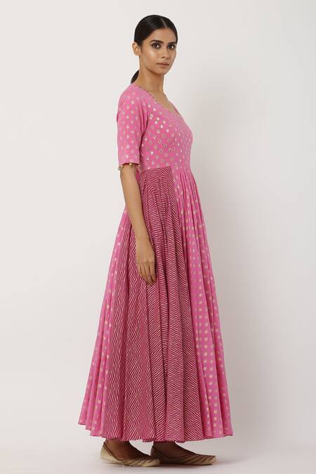 Seema Nanda_Pink , Lining U Neck Anarkali With Ombre Dupatta_Online_at_Aza_Fashions