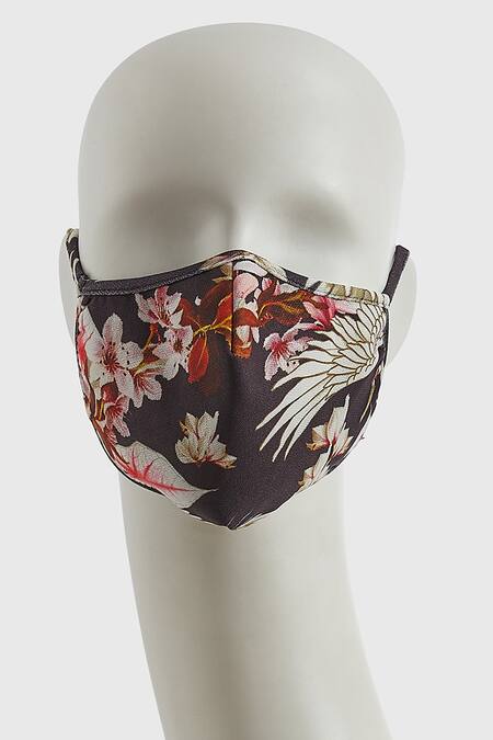 Shop Shivan & Narresh Black Printed Eden Noir Mask Single Pc at Aza Fashions Shop_Shivan & Narresh_Black Printed Eden Noir Mask Single Pc_at_Aza_Fashions