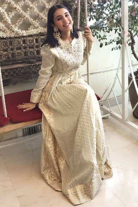 Shyam Narayan Prasad White Viscose Georgette Embroidery Round Anarkali With Dupatta 