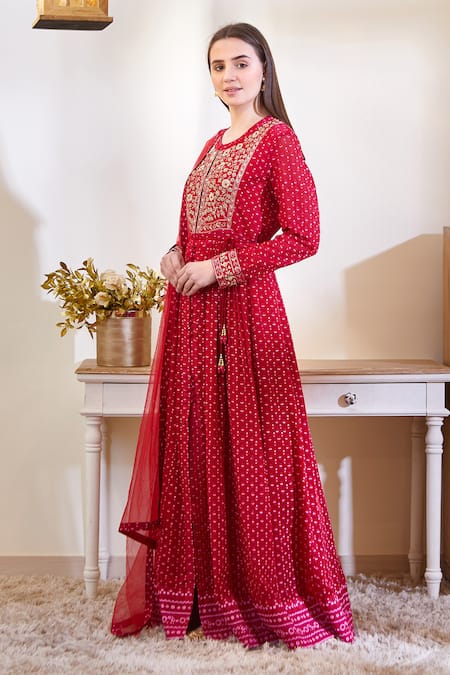 Shop Shyam Narayan Prasad Pink Silk, Flat Chiffon, Satin Georgette Round Embroidered Anarkali Set Online at Aza Fashions Shop_Shyam Narayan Prasad_Pink Silk, Flat Chiffon, Satin Georgette Round Embroidered Anarkali Set _Online_at_Aza_Fashions