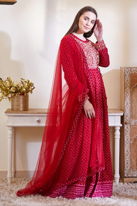 Shyam Narayan Prasad Pink Silk, Flat Chiffon, Satin Georgette Round Embroidered Anarkali Set Online at Aza Fashions Shyam Narayan Prasad_Pink Silk, Flat Chiffon, Satin Georgette Round Embroidered Anarkali Set _Online_at_Aza_Fashions