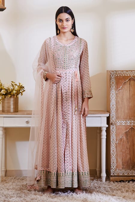 Buy Shyam Narayan Prasad Pink Silk Round Embroidered Anarkali Set Online at Aza Fashions Buy_Shyam Narayan Prasad_Pink Silk Round Embroidered Anarkali Set _Online_at_Aza_Fashions