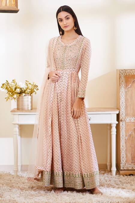 Shyam Narayan Prasad Pink Silk Round Embroidered Anarkali Set Online at Aza Fashions Shyam Narayan Prasad_Pink Silk Round Embroidered Anarkali Set _Online_at_Aza_Fashions
