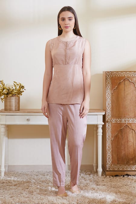 Buy_Shyam Narayan Prasad_Pink Chanderi Silk Anarkali Set _Online_at_Aza_Fashions