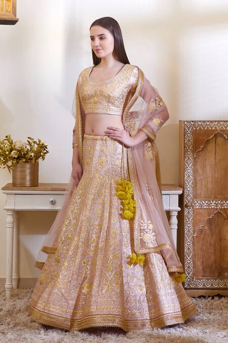 Buy_Shyam Narayan Prasad_Pink Silk Embellished Lehenga Set _Online_at_Aza_Fashions