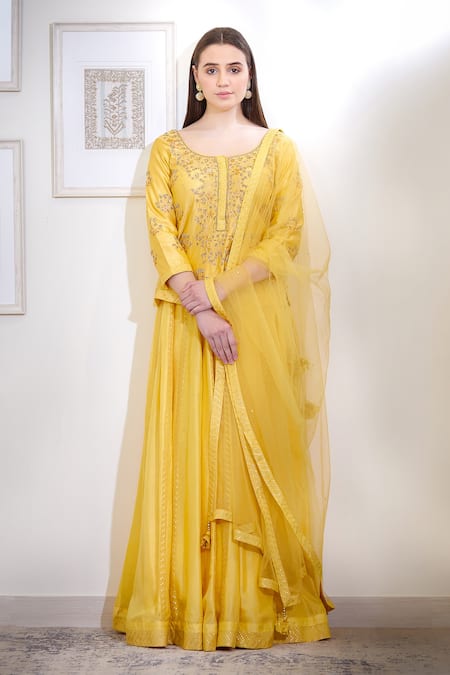 Buy_Shyam Narayan Prasad_Yellow Embroidered Lehenga Set _Online_at_Aza_Fashions