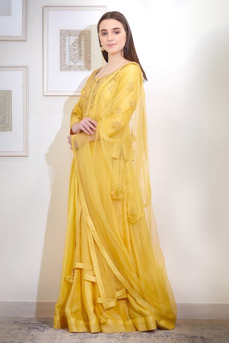 Shop_Shyam Narayan Prasad_Yellow Embroidered Lehenga Set _Online_at_Aza_Fashions