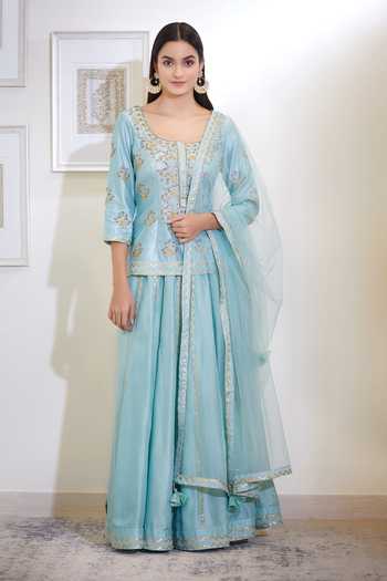Buy_Shyam Narayan Prasad_Blue Embroidered Lehenga Set _Online_at_Aza_Fashions