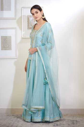 Shop_Shyam Narayan Prasad_Blue Embroidered Lehenga Set _Online_at_Aza_Fashions