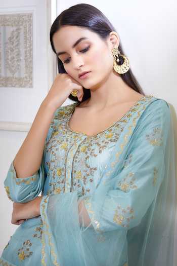 Shyam Narayan Prasad_Blue Embroidered Lehenga Set _at_Aza_Fashions