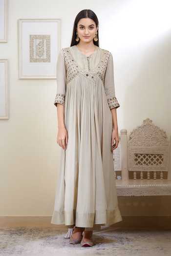 Shyam Narayan Prasad_Green Silk Angrakha Anarkali Set _Online_at_Aza_Fashions