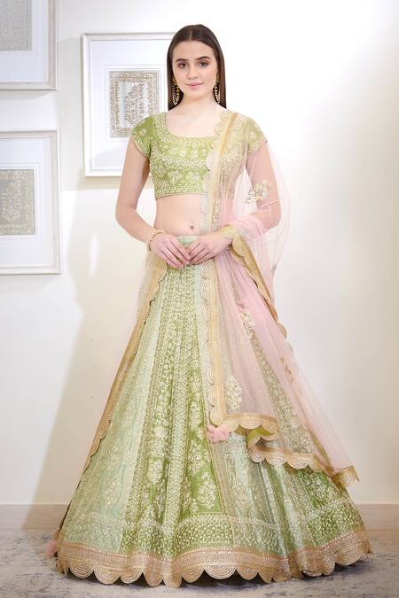 Buy_Shyam Narayan Prasad_Green Silk And Viscose Round Lehenga Set _Online_at_Aza_Fashions