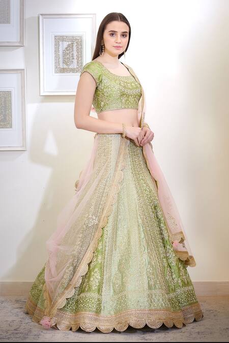 Shyam Narayan Prasad_Green Silk And Viscose Round Lehenga Set _Online_at_Aza_Fashions