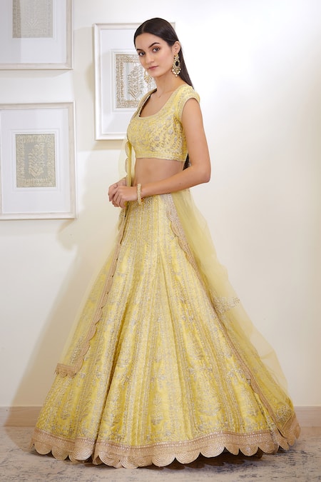 Buy_Shyam Narayan Prasad_Yellow Silk And Viscose Round Lehenga Set _Online_at_Aza_Fashions