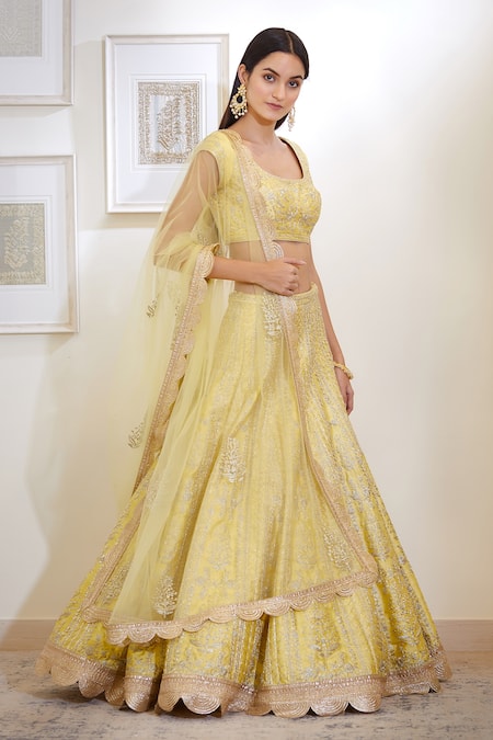 Shyam Narayan Prasad_Yellow Silk And Viscose Round Lehenga Set _Online_at_Aza_Fashions