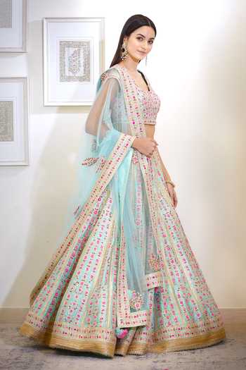 Shyam Narayan Prasad_Blue Silk And Viscose Round Lehenga Set _Online_at_Aza_Fashions
