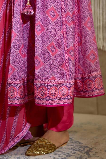 Shyam Narayan Prasad Pink Cotton Satin, Flat Chiffon, Rayon Twill Floral Round Print Angrakha Set at Aza Fashions Shyam Narayan Prasad_Pink Cotton Satin, Flat Chiffon, Rayon Twill Floral Round Print Angrakha Set _at_Aza_Fashions