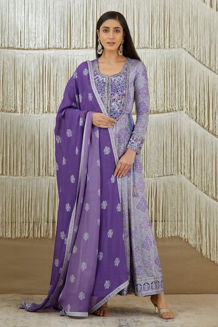 Shyam Narayan Prasad Applique Embroidered Anarkali Set 