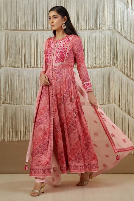 Shyam Narayan Prasad Floral Applique Embroidered Anarkali Set 