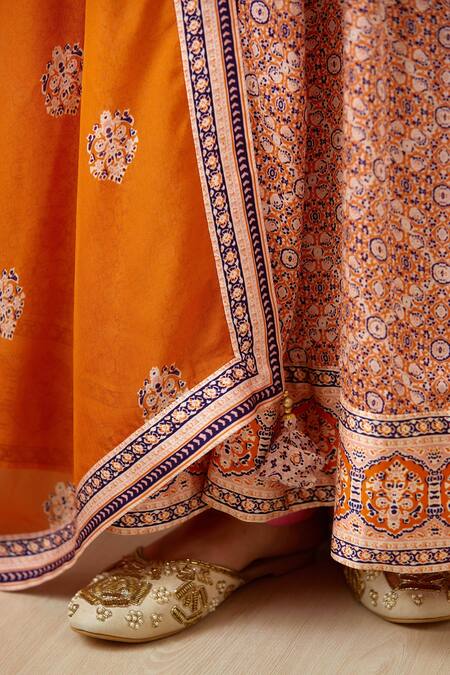 Shyam Narayan Prasad_Pink Cotton Satin, Flat Chiffon, Rayon Twill Floral, Zardozi Print Anarkali Set _at_Aza_Fashions