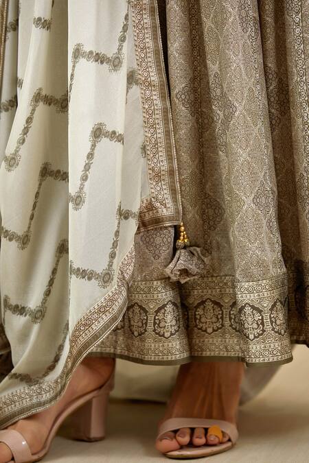 Shyam Narayan Prasad_Grey Cotton Satin, Flat Chiffon, Rayon Twill Applique Embroidered Anarkali Set _at_Aza_Fashions