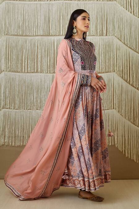 Buy Shyam Narayan Prasad Grey Cotton Satin, Flat Chiffon, Rayon Twill Floral, Embroidered Anarkali Set Online at Aza Fashions Buy_Shyam Narayan Prasad_Grey Cotton Satin, Flat Chiffon, Rayon Twill Floral, Embroidered Anarkali Set _Online_at_Aza_Fashions